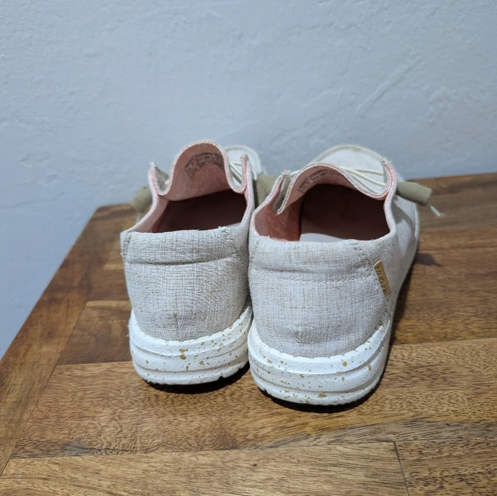 Hey‎ Dude Wendy Women Casual Shoes 7 Chambray White Nut Canvas Slip On 121410121